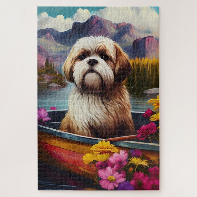 Lhasa Apso on a Paddle: A Scenic Adventure Jigsaw Puzzle (Vertical)