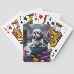 Lhasa Apso on a Paddle: A Scenic Adventure Playing Cards