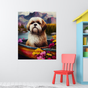Lhasa Apso on a Paddle: A Scenic Adventure Poster