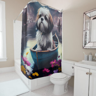 Lhasa Apso on a Paddle: A Scenic Adventure Shower Curtain
