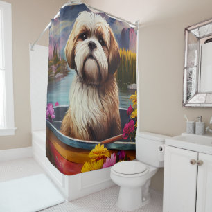 Lhasa Apso on a Paddle: A Scenic Adventure Shower Curtain