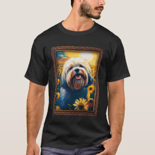 Lhasa Apso Painting Sunflower Flower Mum Women Flo T-Shirt