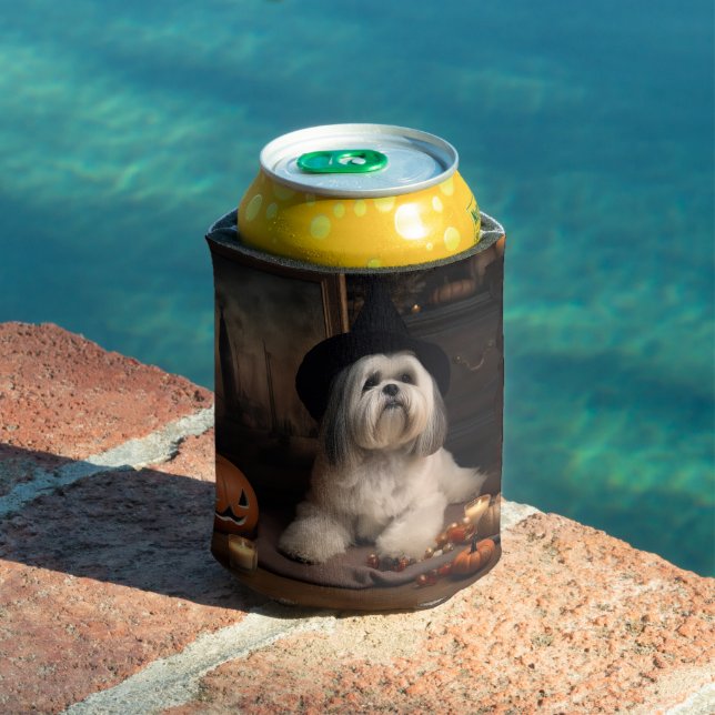 Lhasa Apso Pumpkins Halloween Scary Can Cooler (In Situ Pool)