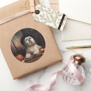 Lhasa Apso Pumpkins Halloween Scary Classic Round Sticker