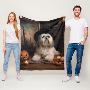 Lhasa Apso Pumpkins Halloween Scary Fleece Blanket