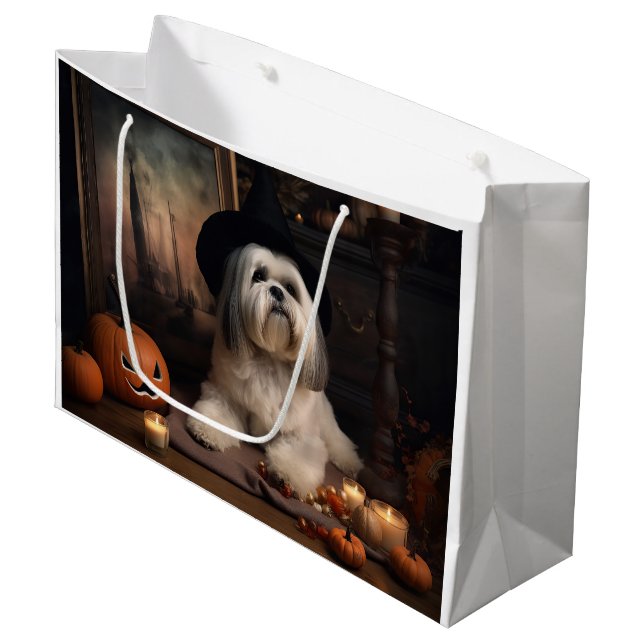 Lhasa Apso Pumpkins Halloween Scary Large Gift Bag (Front Angled)