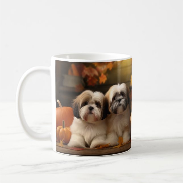 Lhasa Apso Puppy Autumn Delight Pumpkin  Coffee Mug (Left)