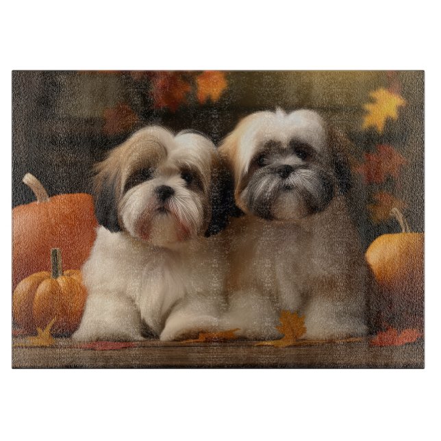 Lhasa Apso Puppy Autumn Delight Pumpkin  Cutting Board (Front)