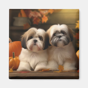 Lhasa Apso Puppy Autumn Delight Pumpkin  Magnet