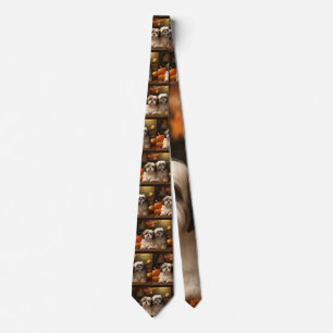 Lhasa Apso Puppy Autumn Delight Pumpkin Tie