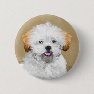 Lhasa Apso Puppy Painting - Cute Original Dog Art 6 Cm Round Badge
