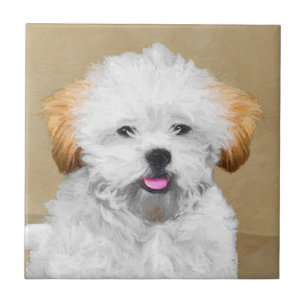 Lhasa Apso Puppy Painting - Cute Original Dog Art Ceramic Tile