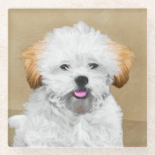 Lhasa Apso Puppy Painting - Cute Original Dog Art Glass Coaster