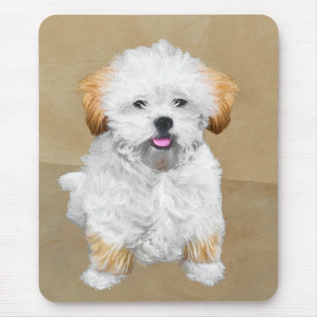Lhasa Apso Puppy Painting - Cute Original Dog Art Mouse Pad (Front)