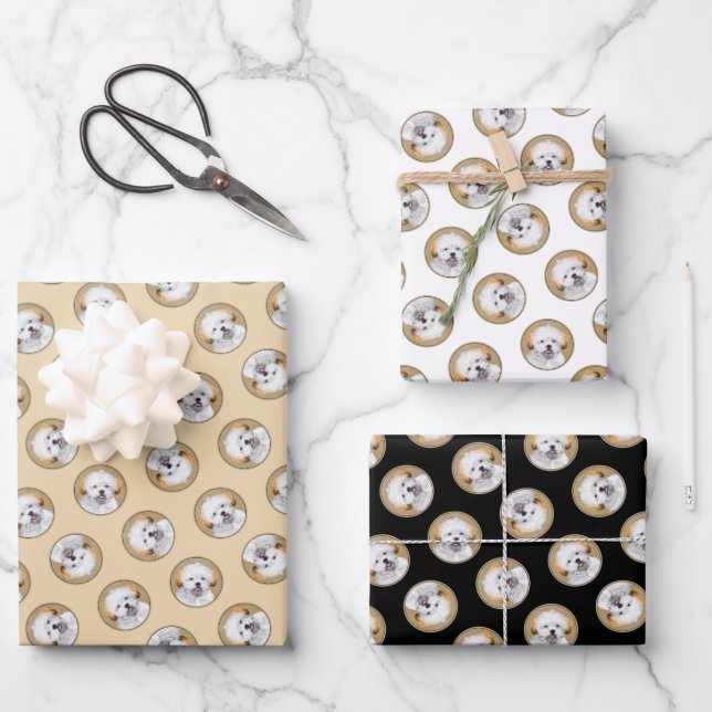 Lhasa Apso Puppy Painting Cute Original Dog Art Wrapping Paper Sheet (Front)