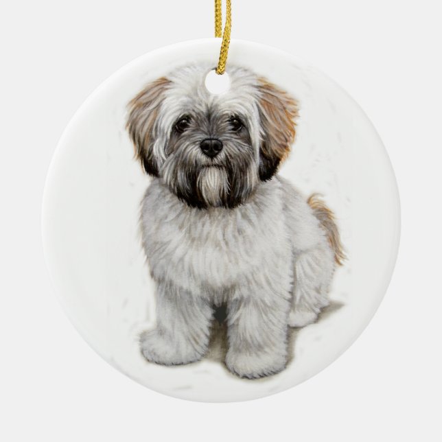 Lhasa apso Puppy xmas Tree ornament (Front)