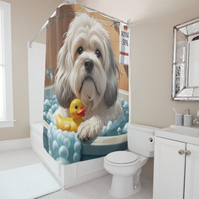 Lhasa Apso Sloppy Sleepy Cute Funny  Shower Curtain (In Situ)
