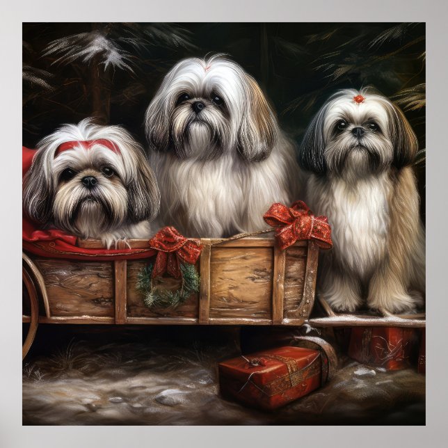 Lhasa Apso Snowy Sleigh Christmas Decor (Front)