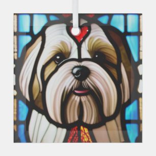 Lhasa Apso "Stained Glass" Glass Tree Decoration