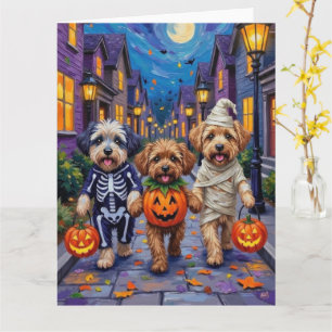 Lhasa Apso Trick-or-Treating In Halloween Costumes Card