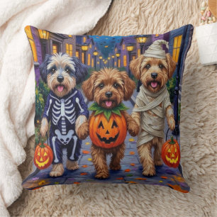 Lhasa Apso Trick-or-Treating In Halloween Costumes Cushion