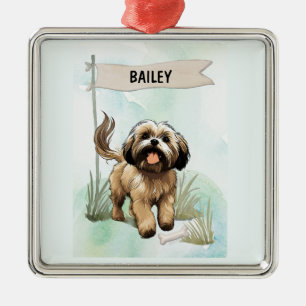 Lhasa Apso Watercolor Personalised Dog Metal Ornament