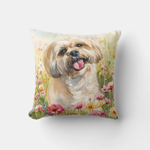 Lhasa Apso Watercolor Throw Pillow
