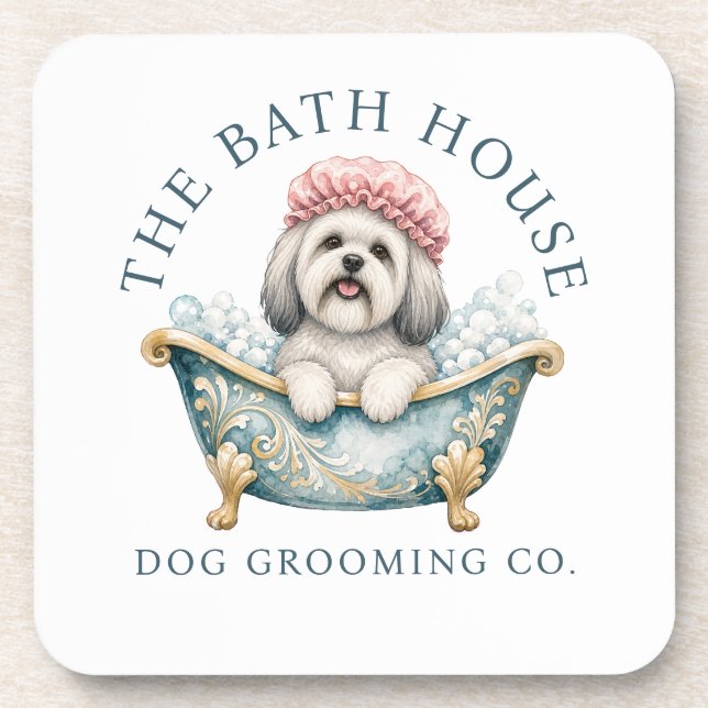 Lhasa Apso White Dog Grooming Coasters (Front)