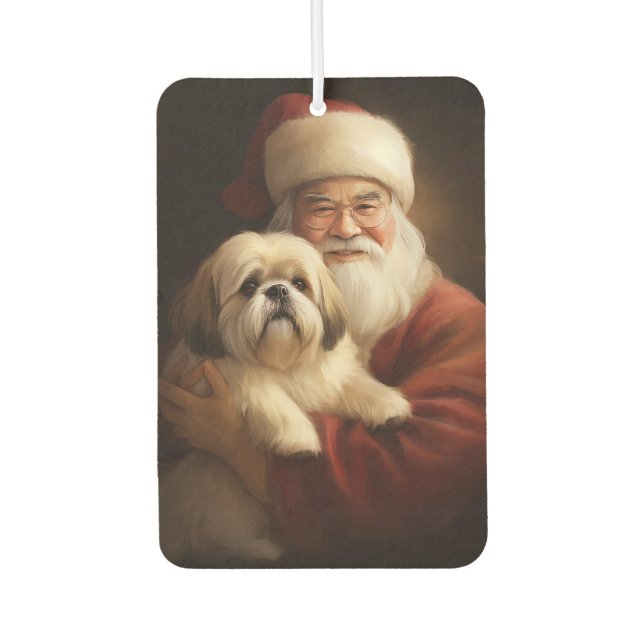 Lhasa Apso With Santa Claus Festive Christmas  Car Air Freshener (Front)
