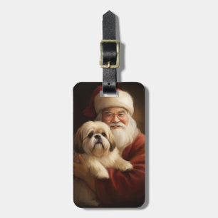 Lhasa Apso With Santa Claus Festive Christmas  Luggage Tag