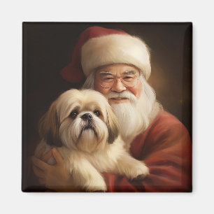 Lhasa Apso With Santa Claus Festive Christmas Magnet