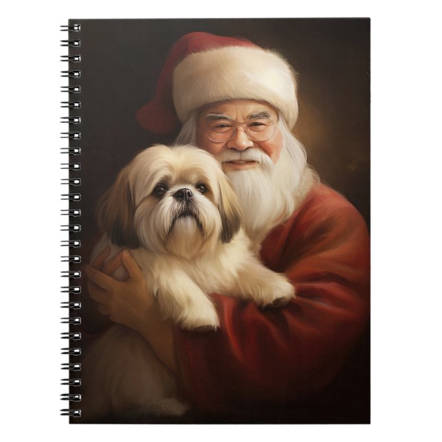 Lhasa Apso With Santa Claus Festive Christmas  Notebook (Front)