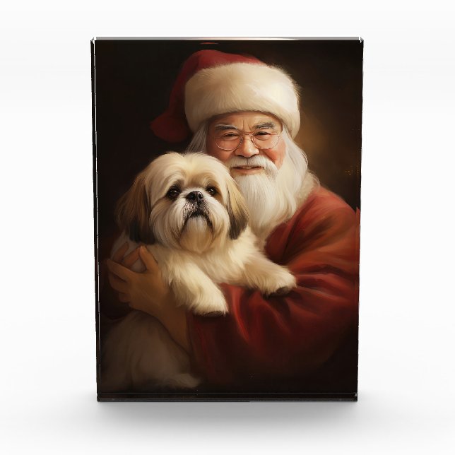 Lhasa Apso With Santa Claus Festive Christmas  Photo Block (Front)