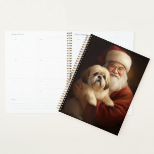 Lhasa Apso With Santa Claus Festive Christmas  Planner