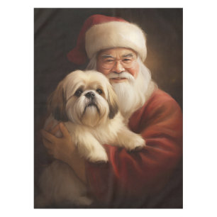 Lhasa Apso With Santa Claus Festive Christmas  Tablecloth