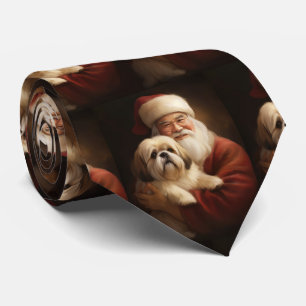 Lhasa Apso With Santa Claus Festive Christmas  Tie