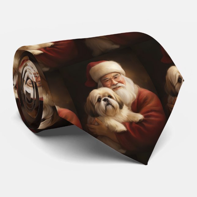 Lhasa Apso With Santa Claus Festive Christmas  Tie (Rolled)