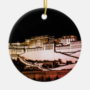 Lhasa & Potala Palace at night, Tibet (Himalayas) Ceramic Ornament