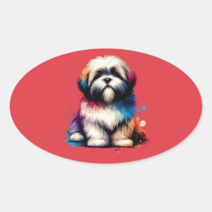 Lhaso Apso Dog Oval Sticker