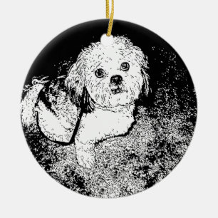 Lhaso Apso in Pen and Ink Ceramic Ornament