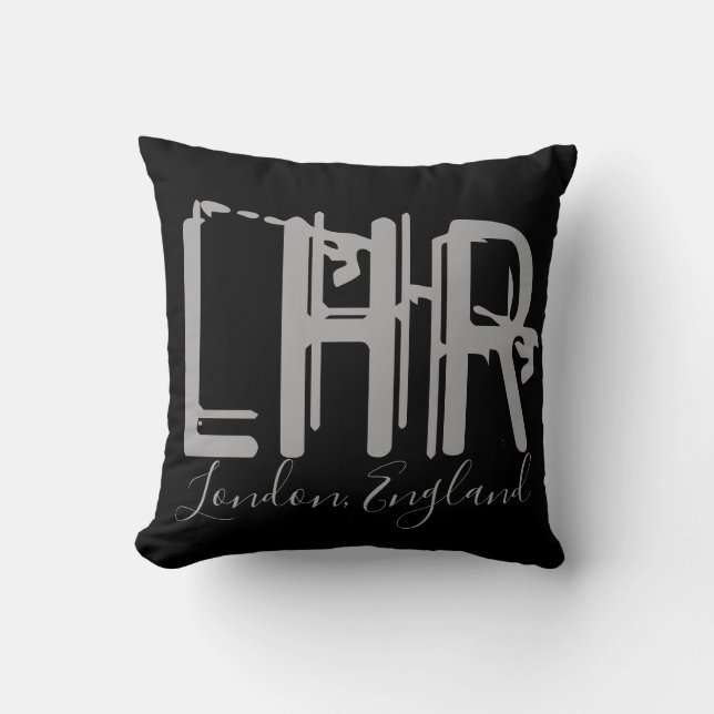 LHR London Heathrow Airport Grunge Typography Cushion (Front)