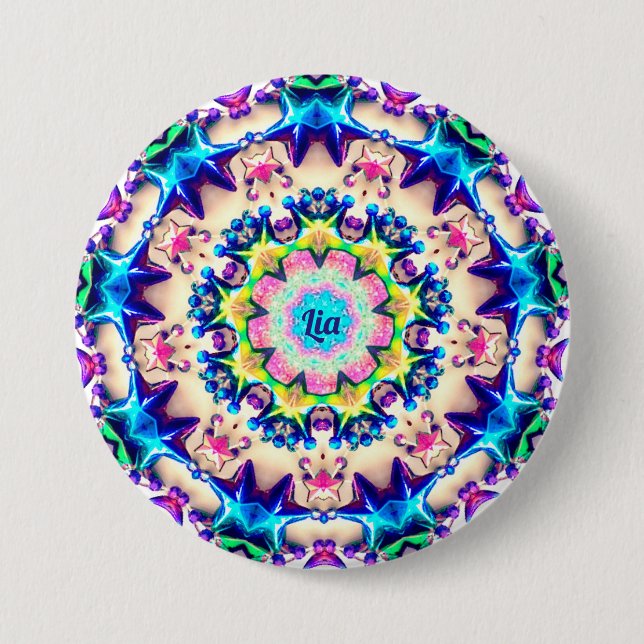LIA ~ Birthday Star Pattern Personalised ~  7.5 Cm Round Badge (Front)