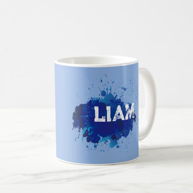 Liam name personalized blue coffee mug (Front Right)