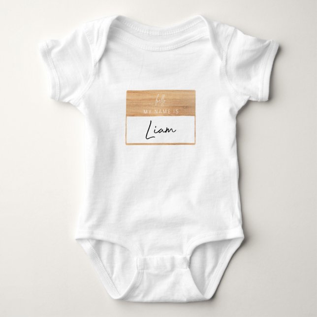 Liam Name Reveal Baby Hello My Name Is Label Boy Bodysuit (Front)