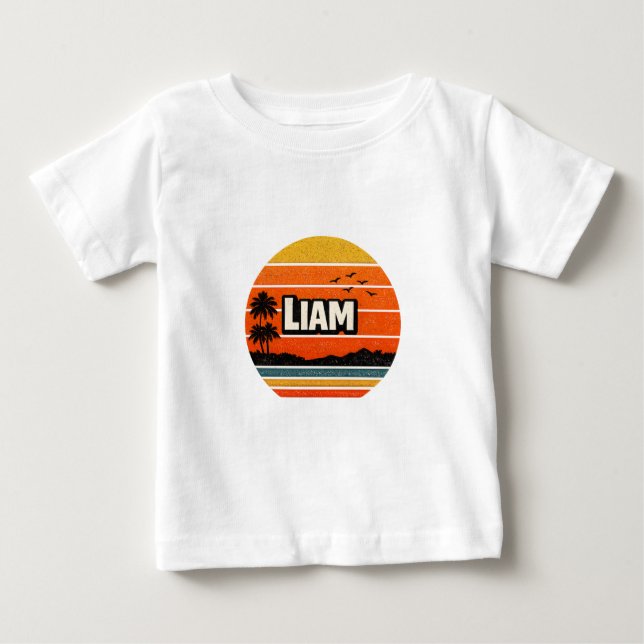 Liam Retro Personalised Name Design Baby T-Shirt (Front)