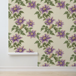 Liana plant pattern with purple Clematis blossom Wallpaper
