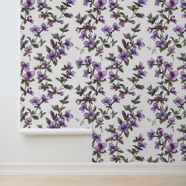 Liana plant pattern with purple Clematis blossom Wallpaper (Application)