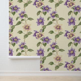 Liana plant pattern with purple Clematis blossom Wallpaper