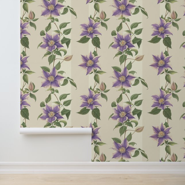 Liana plant pattern with purple Clematis blossom Wallpaper (Application)