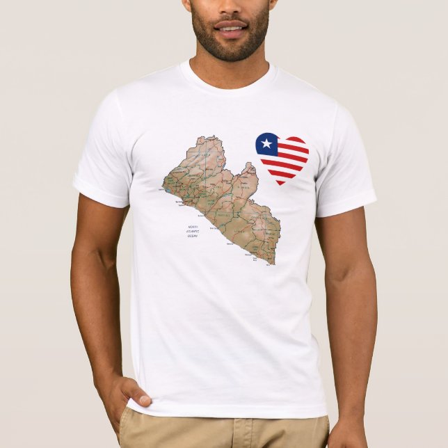 Liberia Flag Heart and Map T-Shirt (Front)